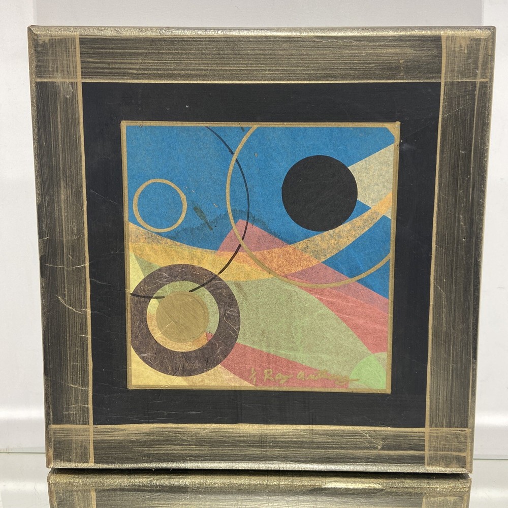 VTG. Mix Media on Board abstract painting 15 1/4″x15 1/4 Signed Numbered