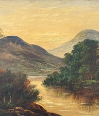 ANTQ From Late 19th C Hudson River School O/B „Mountain Lake Landscape“, Framed!