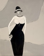OLIVIA Original Painting Judie Mulkey LADY WOMEN PORTRAIT Abstract Black & White