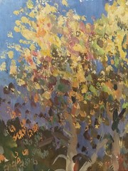 Oil Painting Two Birches Unknown Artist Unframed Original Home Decor nAAA2087