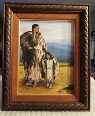 Oil painting of Native American mother and child by Darwin, dated 1991.