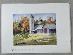 Watercolor Painting Autumn Barn With Silo Colorful 7×10” Fine Art Dagmar Kau
