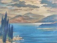 Impressionist Painting Landscape Sea Artificial Lake 1970