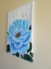 Handmade acrylic painting flowers wood frame Decor Art 16x12in Canvas