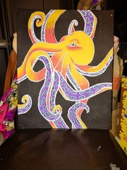 Hand Painted Acrylic Octopus Art On Flat Canvas Vibrant Colors 16 X 20 Inch
