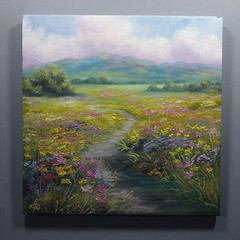 Colorful Wildflower Meadow Landscape Oil Painting Original Wall Art Canvas 10×10