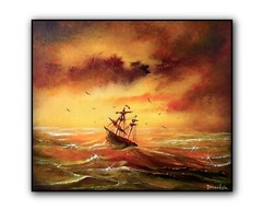 Original Acrylic Landscape Painting 12×14″ Voyage to Sunset Wall Art