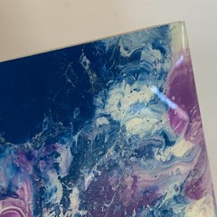 Original Abstract Art Acrylic Glossy Resin Tracy Eau Claire Purple White Wood 6″