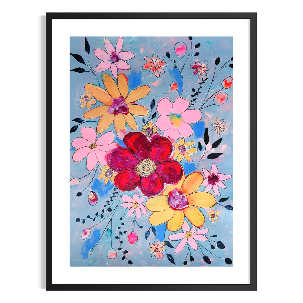 Original Abstract 18×24 Botanical Flower Acrylic Painting Signed Bold Wall Art