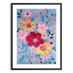 Original Abstract 18×24 Botanical Flower Acrylic Painting Signed Bold Wall Art