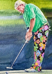 Watercolor Painting Golf player Sport ACEO Art No.229