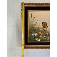 CARLOS RIOS Signed BUTTERFLIES Wall Art Picture Etched Painted Panel Wood Frame