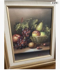 Vintage C1970s Original „Joyce“ Oil on Canvas Painting Still Life Fruit