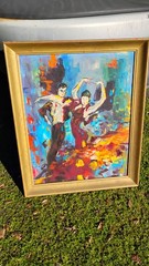 ORIGINAL OIL ON CANVAS FRAME SIZE 19X23 FLAMENCO DANCERS 1968 Vintage