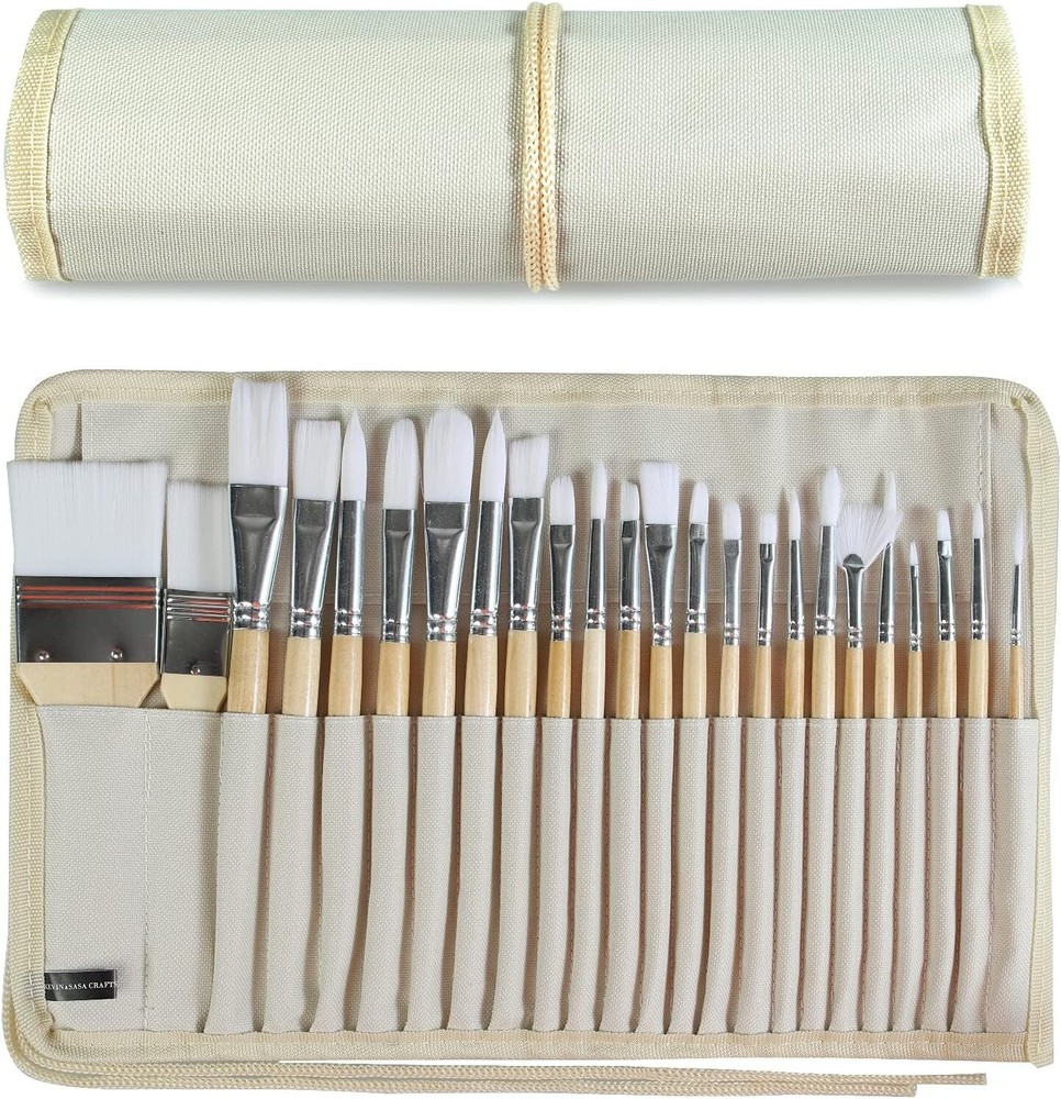 24 Brochas Pinceles Para Pintura Acrílica Al óleo – Acuarela Con Estuche Pintar