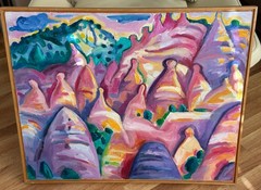 BEAUTIFUL „TENT ROCKS AT SUNSET“ PAINTING ON CANVAS SIGNED FRAMED 25″ X 31″