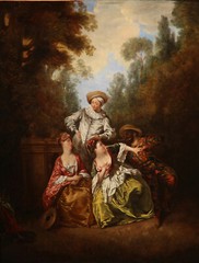 Early 18th Century Rococo Style Garden Scene Aristocracy Lovers Music Instrument