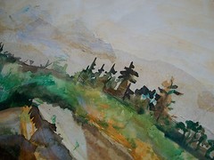 HELEN RYF – Vintage Mixed Media/Collage Landscape Painting – Canada – C. 1990
