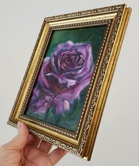 Framed Purple Rose Original Oil Painting 5×7 Signed OOAK Impressionist Floral