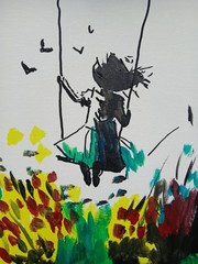 Expressionism/Abstract 11 x 14 Swing Girl Signed Colorful Street Art Painting