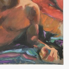 Vintage Expressionist Fauvist Portrait of Reclining Nude Male (Oil on Canvas)