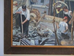 Antique Painting Fisherman Workers Industrial Regionalism Wpa Style Nautical Oil
