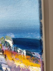 Original oil painting 8″x10″ Abstraction, Contemporary art, Blue, Yellow, sea