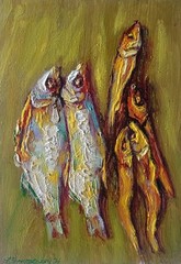 Fish Impasto Painting Original Art Impression Oil Painting 14.1 x 9.8 in