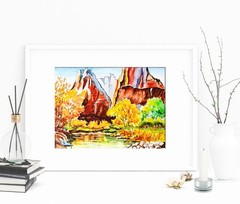 Original Watercolor Sedona Arizona Painting Mountain Landscape Art 6 х 8″