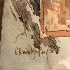 Original Watercolor B Brown McHugh Signed Door Knob Art 11”x7 1/2” Impressionist