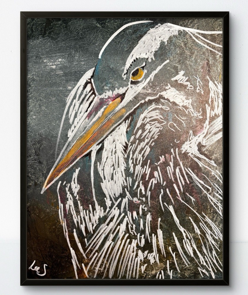 Original Art Great Blue Heron 12×16 Canvas Expressionism Abstract Colorful