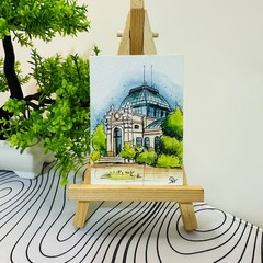 Observatory ACEO Original Watercolor Painting Architectural Sketch Cityscape Art