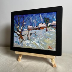 Oil Painting Snowy Streets Of The Village O. Ivanyuk Unframed Original nAAA3922