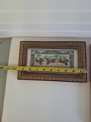 3 Vintage Persian Miniature Painting Khatam Marquetry Frame Hunting Chovgan Art