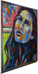 ORIGINAL 30×24″ OIL█PAINTING█REALISTIC GIRL█ART SIGNED FEMALE PORTRAIT WOMAN POP