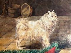 Antique 19th C. painting Pomeranians dog group artist signed P.H. Staines 1865