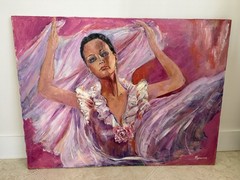 Original Acrylic Painting On Cavas, Female Flamenco Dancer In Pink, Signed 40×30