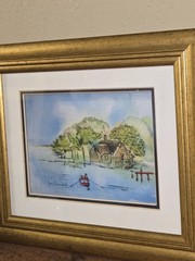 Jean-Pierre Weill 3D Glass Serigraph Art Vitreography Water And House Scene