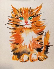 Cat art,ginger kitty original painting,pet lover best gift,interior design 4×5″