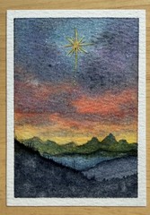 ACEO Original Art Card Watercolor Painting Mountain landscape abstract 2.5 x 3.5