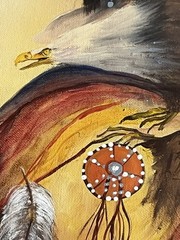 Vintage 1979 SIGNED K Loud Native American Warrior with Eagle FRAMED yellow gray