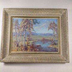 L S Muir vlntage antique Deco original oil painting on board framed landscape