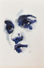 Original Watercolor Painting Female Portrait Book Page Size (5.5 × 8.5 inches)
