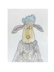 ACEO By Kenna Painting Watercolour Original Sheep 2.5” X 3.5” Signed ATC