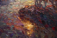 Original Oil Painting Moonlight Night Landscape Lake Art Canvas by A Onipchenko