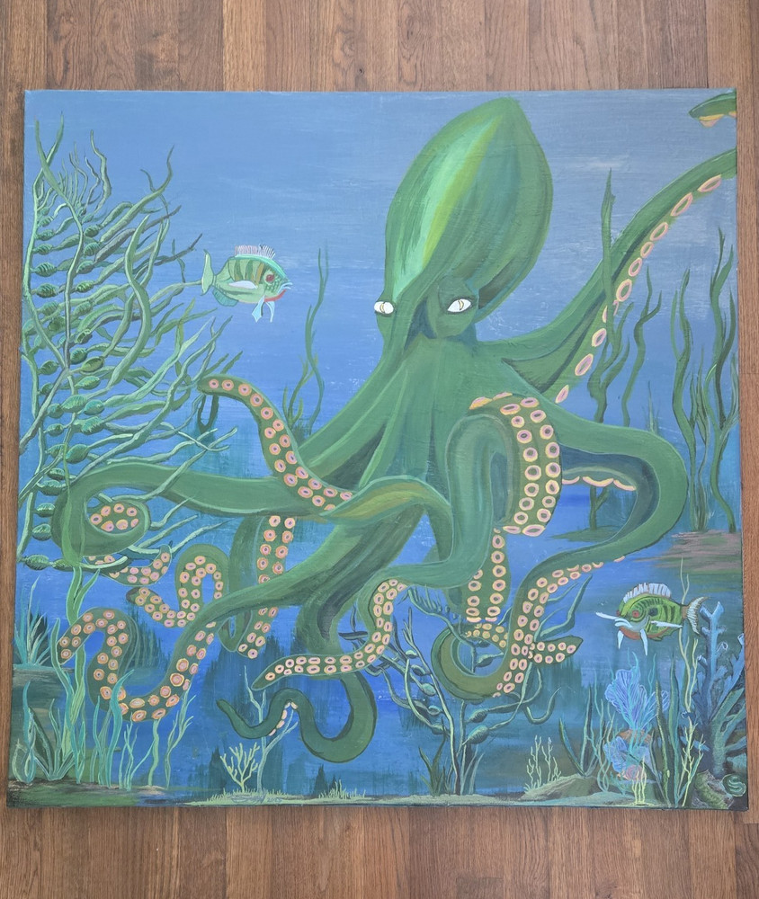 Hand-Painted Fantasy Octopus Underwater Sea Life Canvas (Unframed)