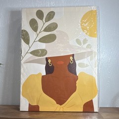 NEW Set of 3 Contemporary Minimalist Women Nature Canvas Paintings, Yellow Green