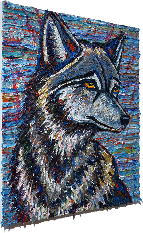 DOG WOLF PUPPY OIL█PAINTING animal ART█SIGNED VINTAGE ORIGINAL█EXPRESSIONIST POP