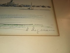 Heinrich Stegemann (1888-1945) Sailboat Seascape Ink & Colored Pencil on Paper