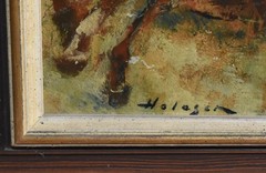 DENES DE HOLESCH-Hungarian/NY Modernist- Original Signed Oil-Two Brown Horses